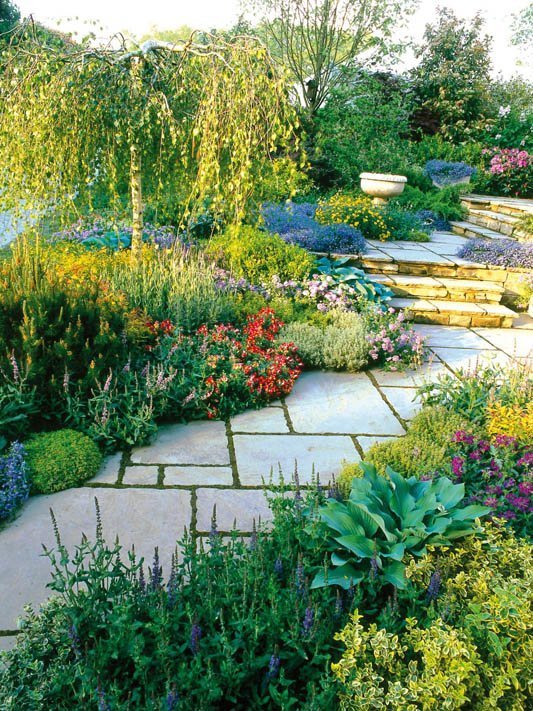 Paved diagonal garden path