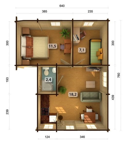 Emily (39.2 sqm) traditional timber holiday house - GardenLife Log Cabins