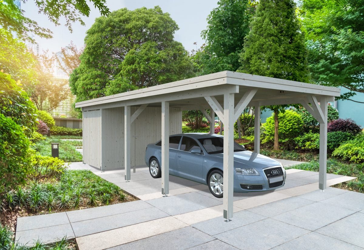 Karl (23.1 sqm) flat roof timber carport (one car) | Enclosed extension