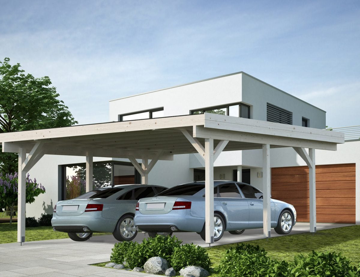 Karl (20.6 sqm) modern flat roof wooden carport (two cars)