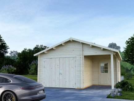 Roger (21.9 sqm + 5.2 sqm) timber garage with covered entrance